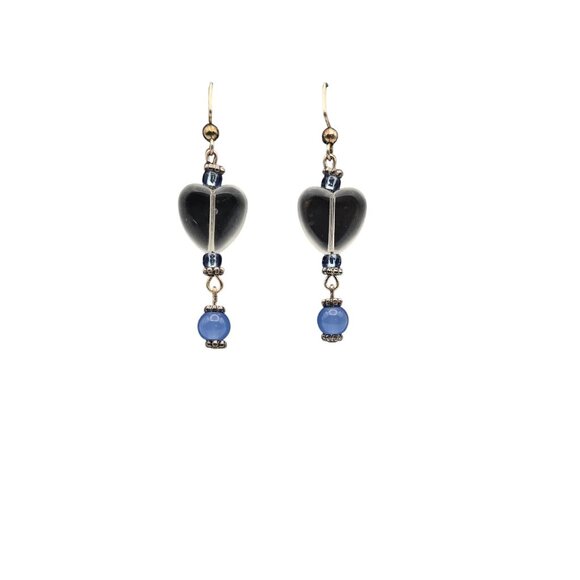 Women's Fashion Jewelry Clear Heart Shaped Blue Beaded Dangle Drop Hook Earrings - Picture 8 of 11